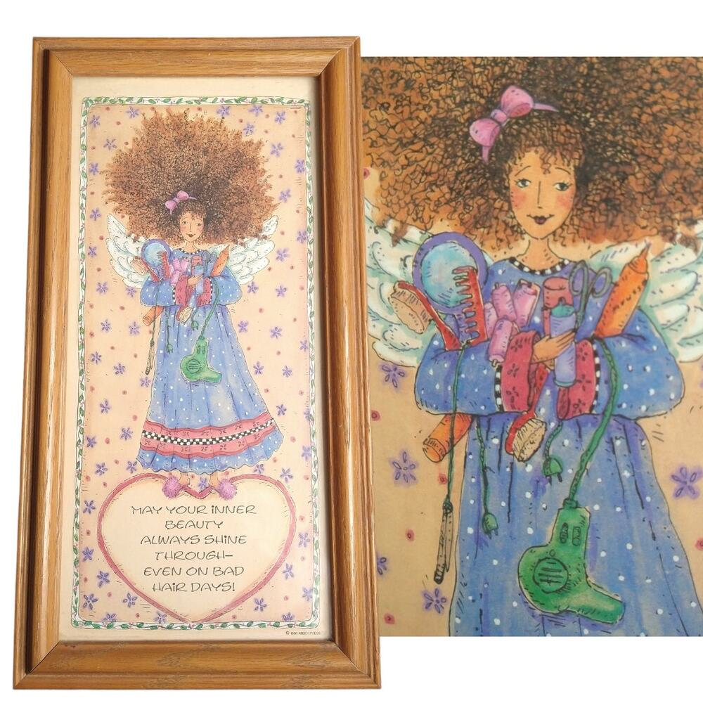90's Vintage Framed Hair Stylist Print Inner Beauty Quote 15"x8"